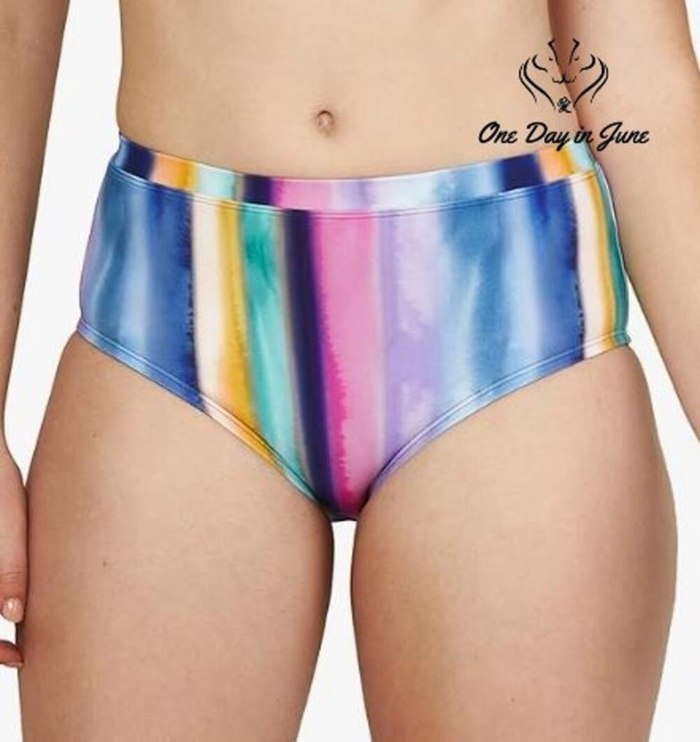 Speedo Porcelain High Waist Bikini Bottom Rainbow Stripe NWT Size XS